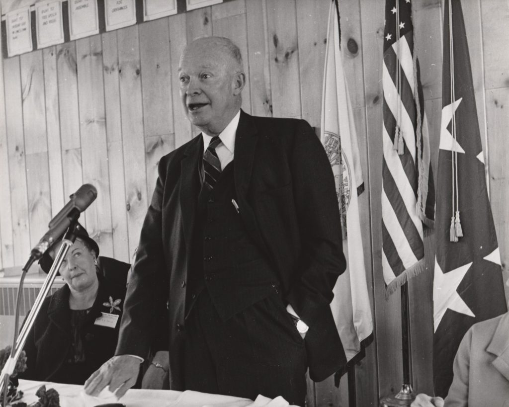 Dwight Eisenhower gives remarks in the Martha Washington building.