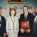 Margaret Thatcher receives the George Washington Honor Medal.