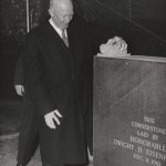Dwight Eisenhower participating in a cornerstone ceremony.