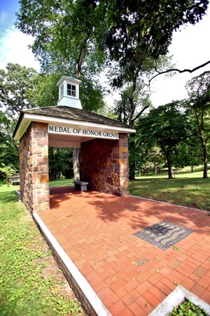 View of the Medal of Honor Grove Gatehouse, Walk of Honor Bricks
